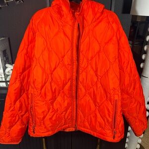 H&M Bright Orange quilted Puffer Jacket size XL men with hood
